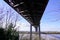 Le pont d`Aquitaine suspension bridge french river Garonne in Bordeaux city southwest France