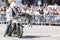 LE TRAIT, SEINE MARITIME, NORMANDY, FRANCE - SEPEMBER 01, 2018. Moto-show in central square of city. Tricks on ATV stuntmen, Stunt