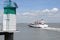 Le Verdon-sur-Mer , Aquitaine / France - 11 07 2019 : ferry boat to crossing the estuary of Gironde Royan to Le Verdon gironde