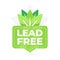 Lead-free certification badge with green leaves and text, symbolizing eco-friendly and safe products