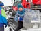 Lead sit on a snowmobile on a snow slope