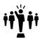 Leader Icon vector male public speaker person symbol for leadership with raised hand in glyph pictogram