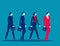 Leader leads the employees in a line to walk forward. Business leadership concept