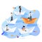 Leadership, career, success business concept. Businessmen people sailing by paper boats. Vector flat illustration