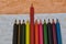 Leadership or competition metaphor with colorful pencils