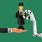 Leadership concept, a robot give a medal to a black-chess-businessman, number one, vector illustrator