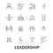 Leadership, leader, management, teamwork, lead, development, success, innovation line icons. Editable strokes. Flat