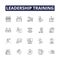 Leadership training line vector icons and signs. Training, Coaching, Motivation, Mentoring, Management, Teamwork