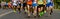 leading group runners athletes running city marathon