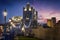 Leading view to the iconic Tower Bridge in London during night time