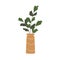 Leaf branches in vase. Leaves, decorative stems for cozy home interior decoration. Natural green plant for house, office