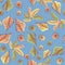 The leaf fall. Lace leaves. Composition on a blue background. Seamless pattern