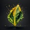 A leaf of fresh lettuce, dripping with a drop of oozing mustard. Generative AI