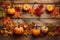 leaf halloween background pumpkin wooden orange autumn wood season seasonal fall. Generative AI.