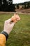 Leaf in the hand, autumn at Sumava mountains, Czech republic