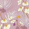 Leaf orchid pattern. Beautiful spring texture with blossom flowers. Jungle tropical decoration. Romantic textile fabric background