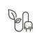 Leaf, plug and electricity vector thin line outline icon illustration. Image for electricity, saving energy, sustainability,