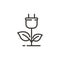 Leaf, plug plant and electricity vector thin line outline icon illustration. Image for electricity, saving energy, sustainability