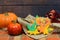 Leaf shaped fall colored sugar cookies for Thanksgiving in a napkin wrapped basket