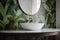 leaf white bathroom space green tropical sink home copy interior design clean. Generative AI.