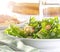 Leafy green salad with croutons