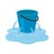 Leaking bucket. Vector illustration isolated on white background.