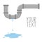 Leaking pipe with flowing water vector illustration. There is space for text