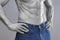 Lean male abs in blue jeans