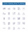 Lean manufacturing line icons signs set. Design collection of Six Sigma, Lean, Kaizen, JIT, TPS, Kanban, 5S, Visual