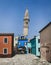 Leaning bell tower of Burano island, Venice, Italy