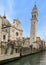 Leaning bell tower of a Greek church in Venice