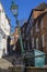 Leaning Lamp Post on Steep Hill in Lincoln