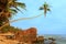 Leaning palm tree with big rocks, Unawatuna beach, Sri Lanka