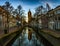 The leaning tower of old church oude kerk in Delft