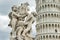 Leaning Tower of Pisa with Angels Statue in Black & White