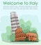 Leaning Tower Pisa and Colosseum. Travel Agency.