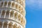 The Leaning Tower of Pisa, Italy, detailed view from close up, arches and columns