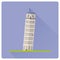 Leaning tower of Pisa, Italy, flat design long shadow icon