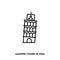 Leaning Tower of Pisa, Italy, vector line icon