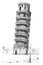 Leaning tower of Pisa or Tower of Pisa, vintage engraving