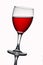 Leaning wine glass with red wine