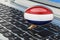 Learn Dutch online concept. Speech balloon with the Netherlands flag, 3D rendering