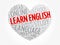 Learn English heart word cloud collage, education concept background