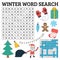 Learn English with a winter word search game for kids. Vector il