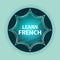 Learn French magical glassy sunburst blue button sky blue background