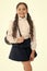 Learn how fit backpack correctly for school. Schoolgirl cute in formal uniform wear backpack. School backpack concept