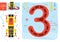 Learn how to write number 3 for preschool kids vector illustration, game