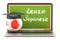 Learn Japanese concept with laptop blackboard, graduation cap an