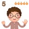 Learn number and counting with kidâ€™s hand showing the number f