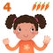 Learn number and counting with kidâ€™s hand showing the number four